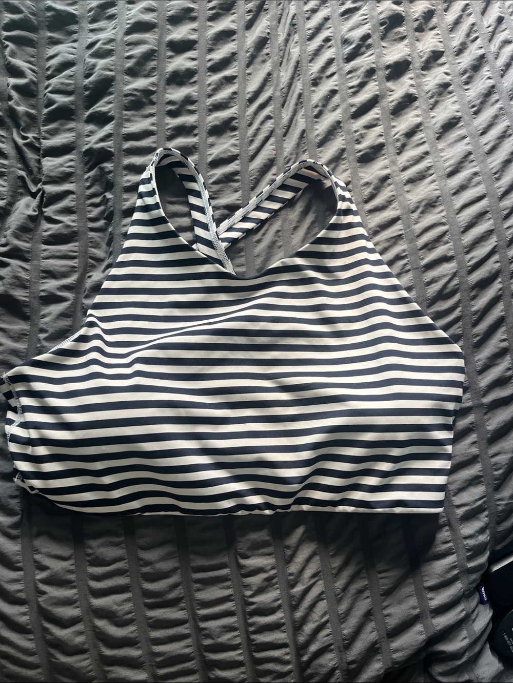 Athleta Large High-Neck Bikini Top Navy & White Criss Cross adjustable